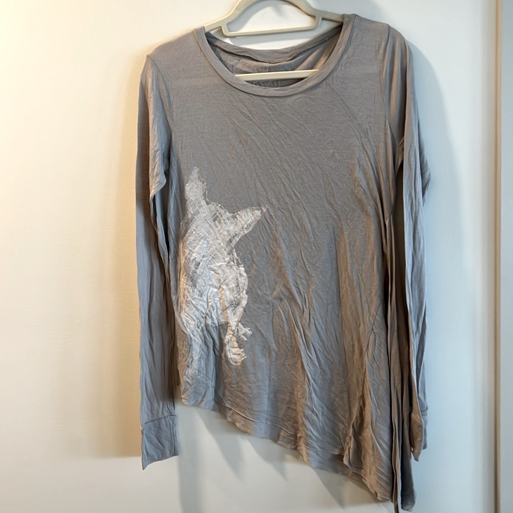 VPL Asymmetrical Gray Long Sleeve Top - Dog Print